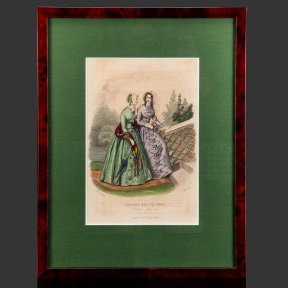 Иллюстрация к французскому журналу мод "Modes Francaises: Edition Speciale Du Journal des Demoiselles" ("Французская мода: Специальный выпуск журнала для молодых леди "), автор Элоиза Лелуар (Heloise Leloir), бумага, печать, картон, шпон (рама), Франция, 1850-1900 гг.