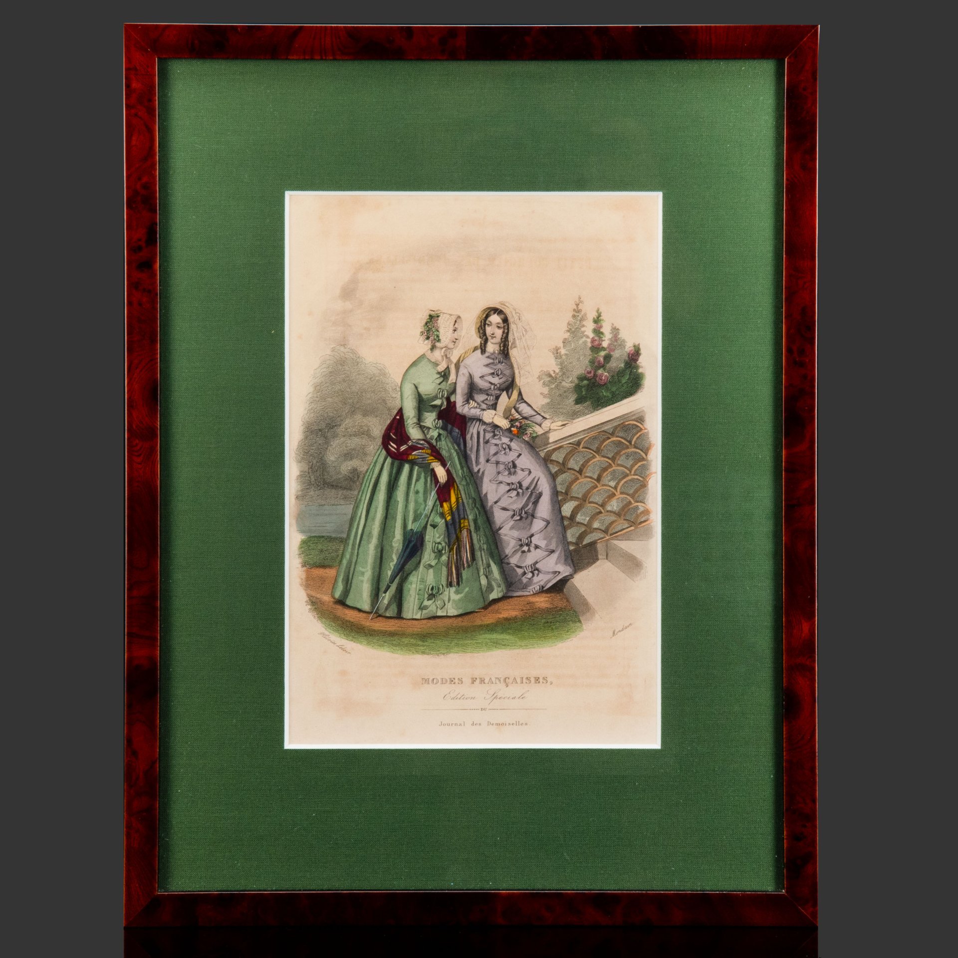 Иллюстрация к французскому журналу мод "Modes Francaises: Edition Speciale Du Journal des Demoiselles" ("Французская мода: Специальный выпуск журнала для молодых леди "), автор Элоиза Лелуар (Heloise Leloir), бумага, печать, картон, шпон (рама), Франция, 1850-1900 гг.