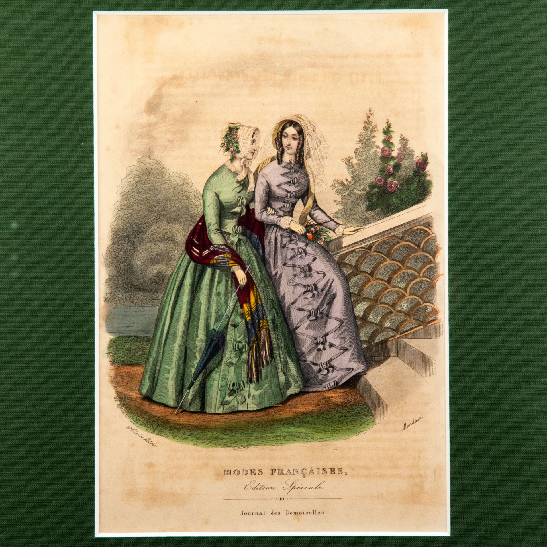 Иллюстрация к французскому журналу мод "Modes Francaises: Edition Speciale Du Journal des Demoiselles" ("Французская мода: Специальный выпуск журнала для молодых леди "), автор Элоиза Лелуар (Heloise Leloir), бумага, печать, картон, шпон (рама), Франция, 1850-1900 гг.