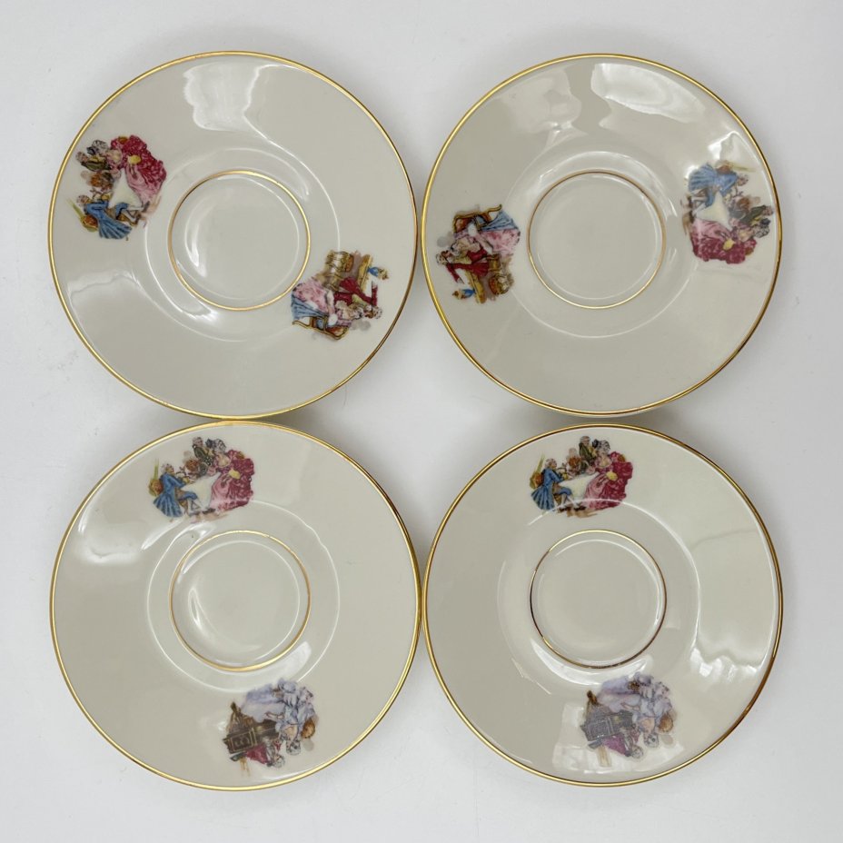 Сервиз кофейный цвета айвори "Музицирование и беседы" на 4 персоны (11 предметов), фарфор, деколь, золочение, Edelstein Bavaria (Эдельштейн), Германия, 1950-1972 гг.