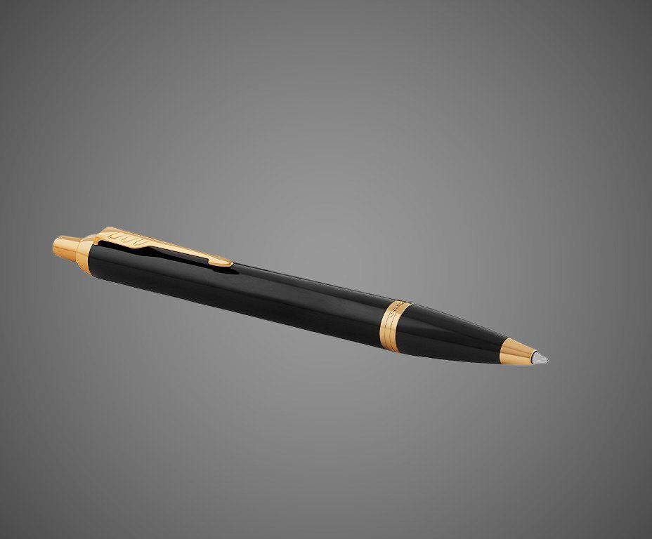 Шариковая ручка Parker IM Metal Black GT, стержень: M, цвет чернил: blue, в подарочной упаковке., Лаки и смолы: лак, латунь, позолота