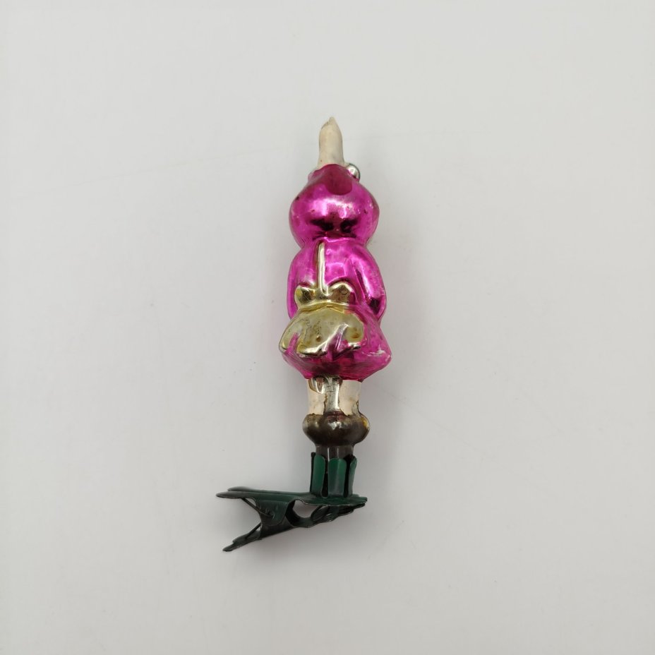 Игрушка ёлочная на прищепке «Редиска» (из набора «Чиполлино»), стекло, металл, роспись, Артель «Культигрушка», СССР, 1950-1960 гг.