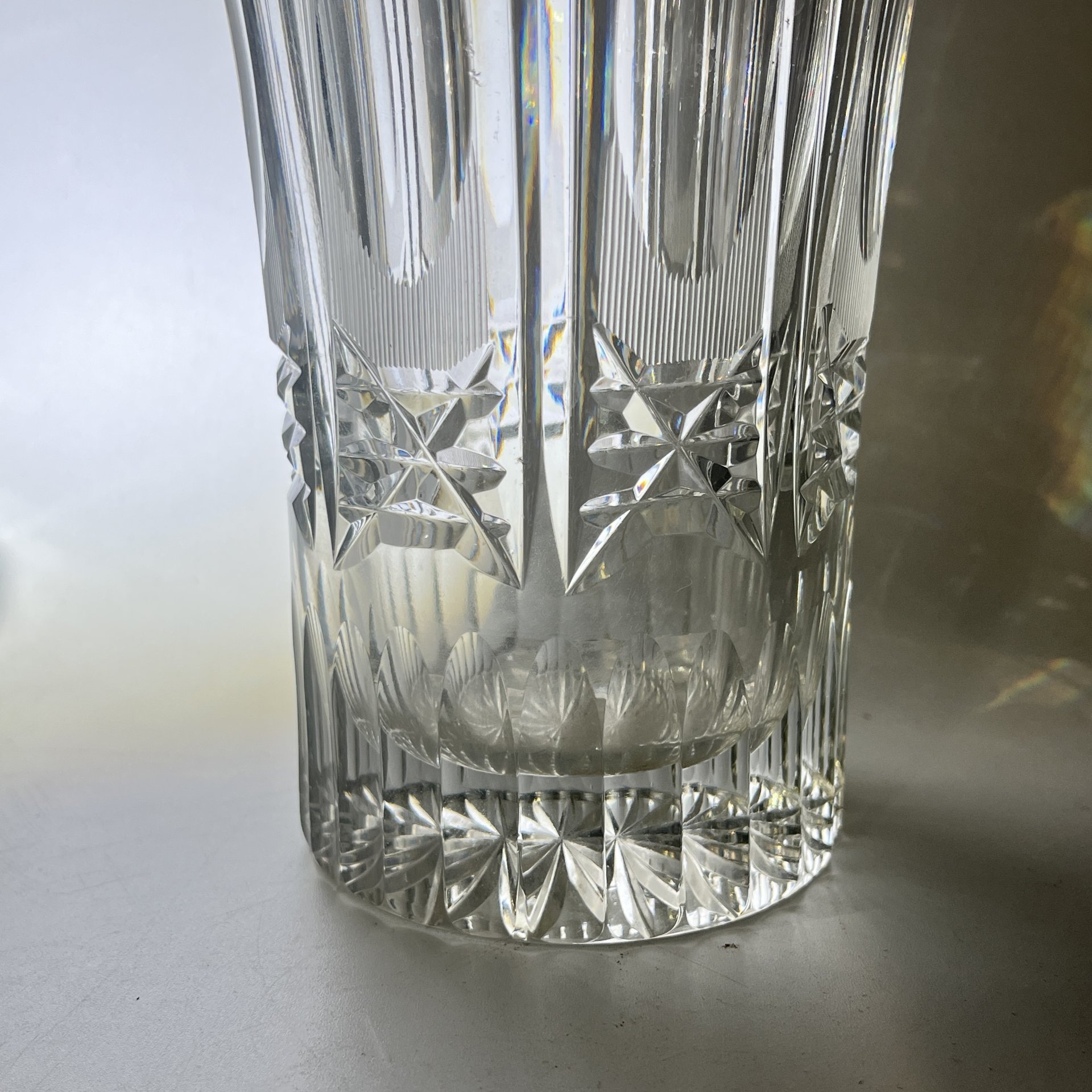 Ваза для цветов с резным геометрическим декором, хрусталь, алмазная грань, СССР, 1970-1990 гг.