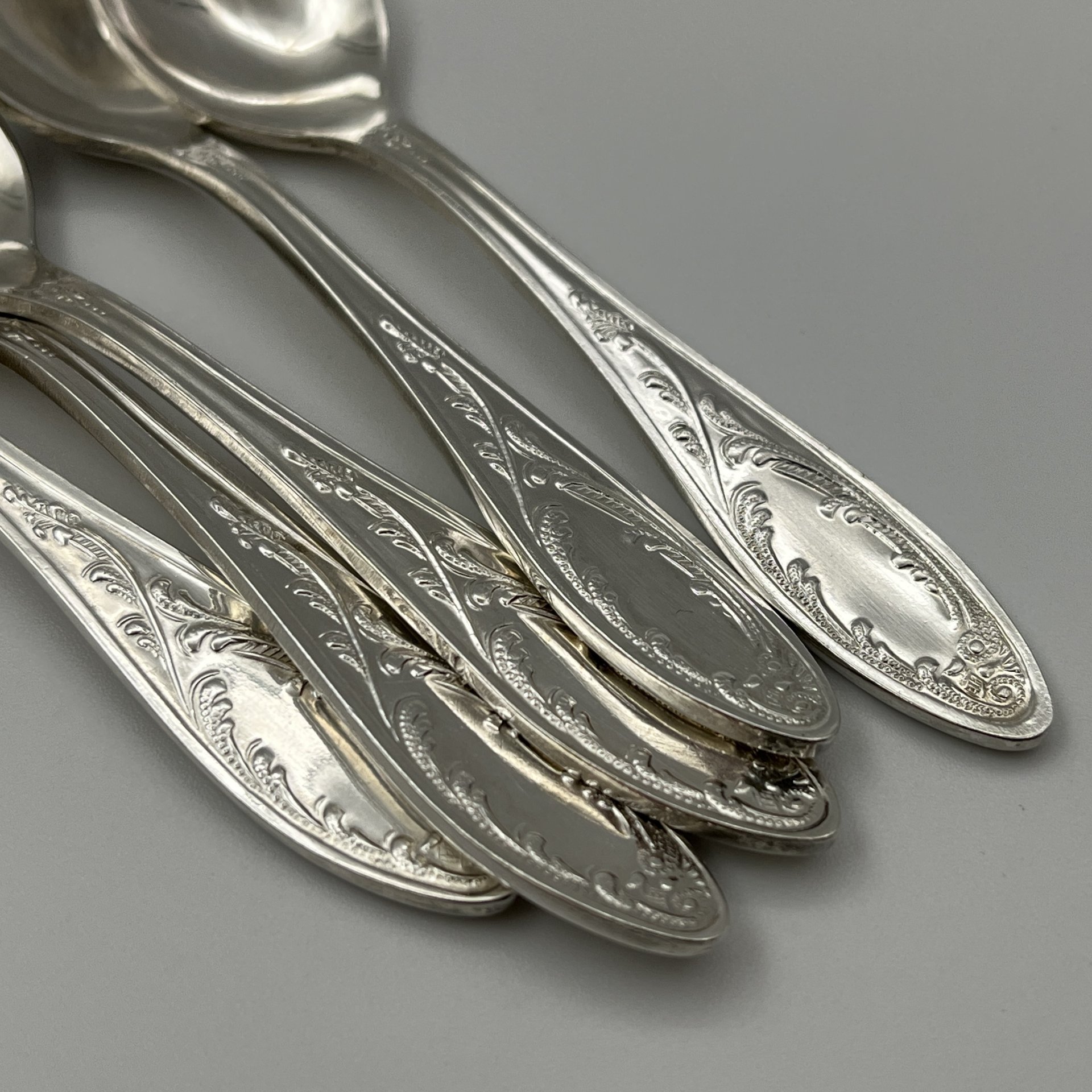 Набор кофейных ложек "Пламя" на 5 персон, мНЦ (медь-никель-цинк), Кольчугинский завод цветных металлов, СССР, 1970-1990 гг.