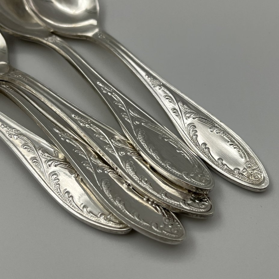 Набор кофейных ложек "Пламя" на 5 персон, мНЦ (медь-никель-цинк), Кольчугинский завод цветных металлов, СССР, 1970-1990 гг.