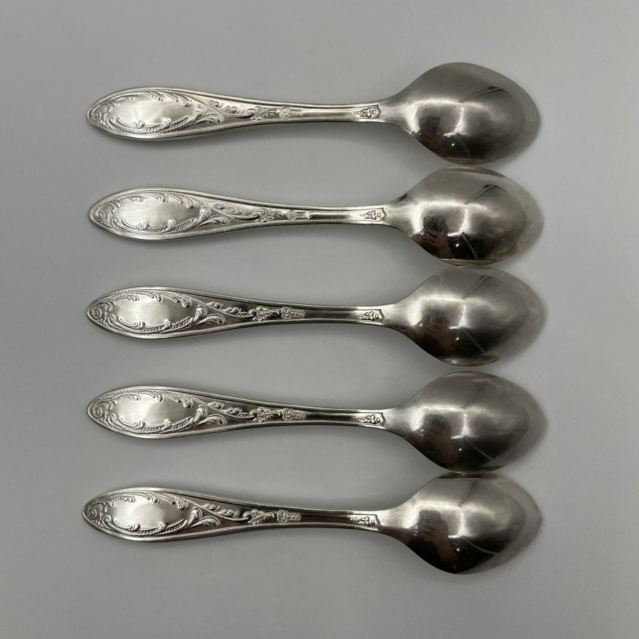 Набор кофейных ложек "Пламя" на 5 персон, мНЦ (медь-никель-цинк), Кольчугинский завод цветных металлов, СССР, 1970-1990 гг.