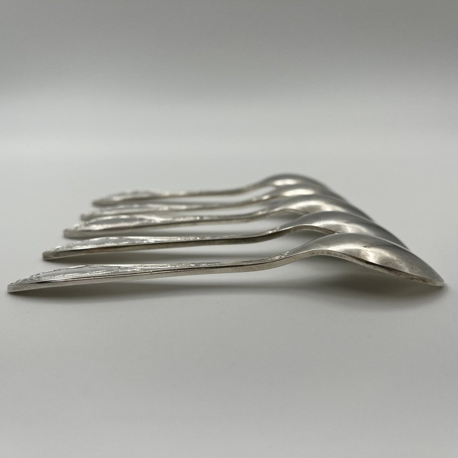 Набор кофейных ложек "Пламя" на 5 персон, мНЦ (медь-никель-цинк), Кольчугинский завод цветных металлов, СССР, 1970-1990 гг.