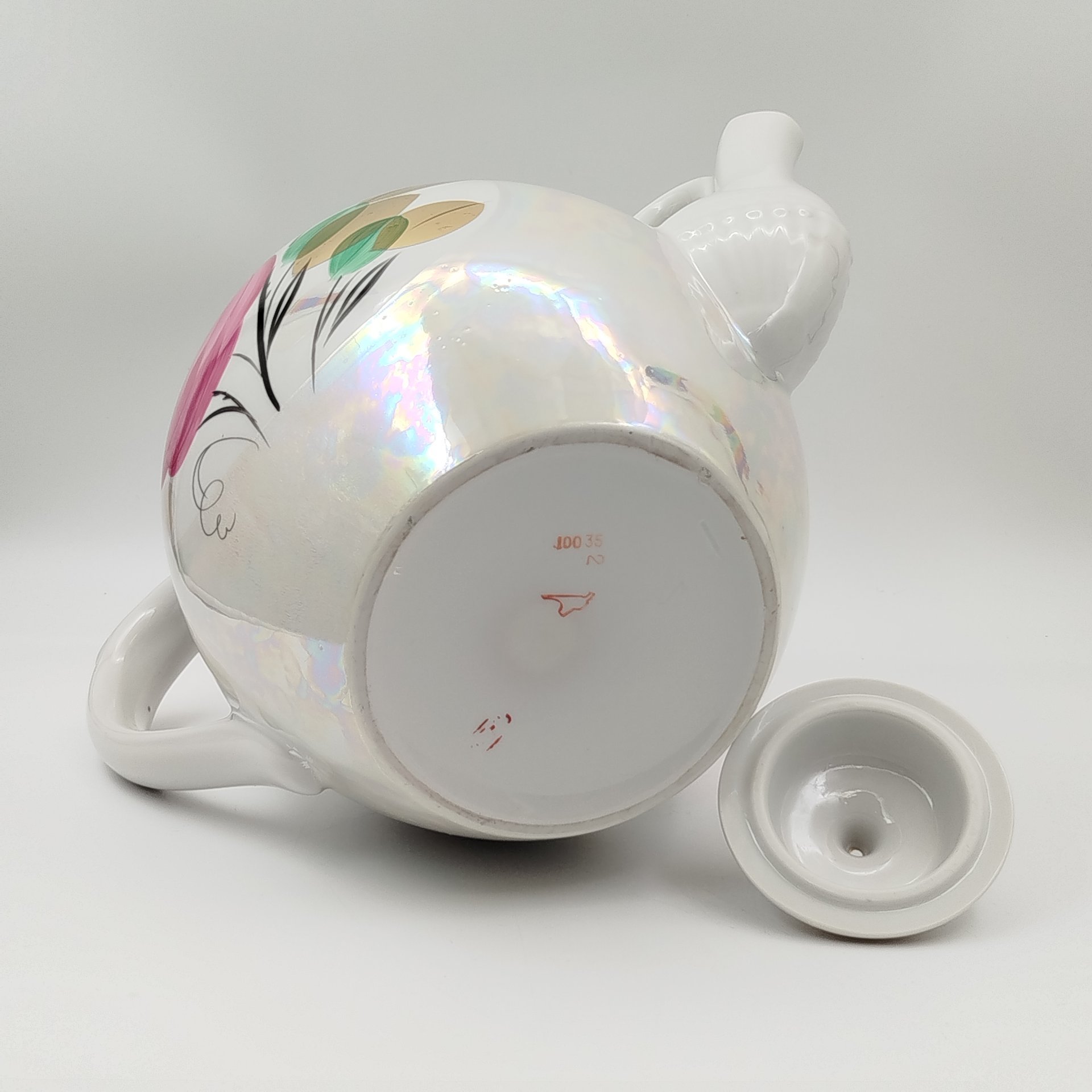 Чайник доливной "Роза", фарфор, люстр, золочение, роспись, Дулевский фарфоровый завод (Дулёво), СССР, 1968-1991 гг.