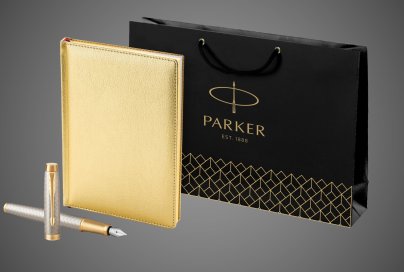 Подарочный набор Parker: ежедневник, ручка перьевая Parker IM Premium Warm Silver Grey GT, цвет чернил синий