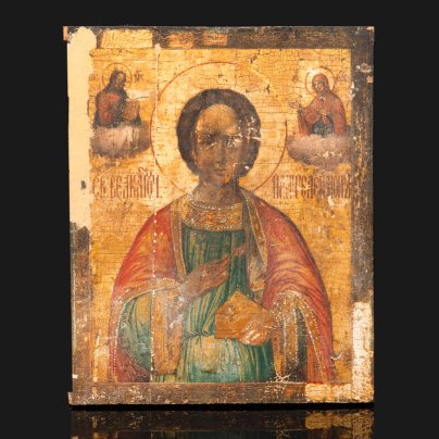 Икона "Святой великомученик и целитель Пантелеймон" (покровитель врачей), дерево, темпера