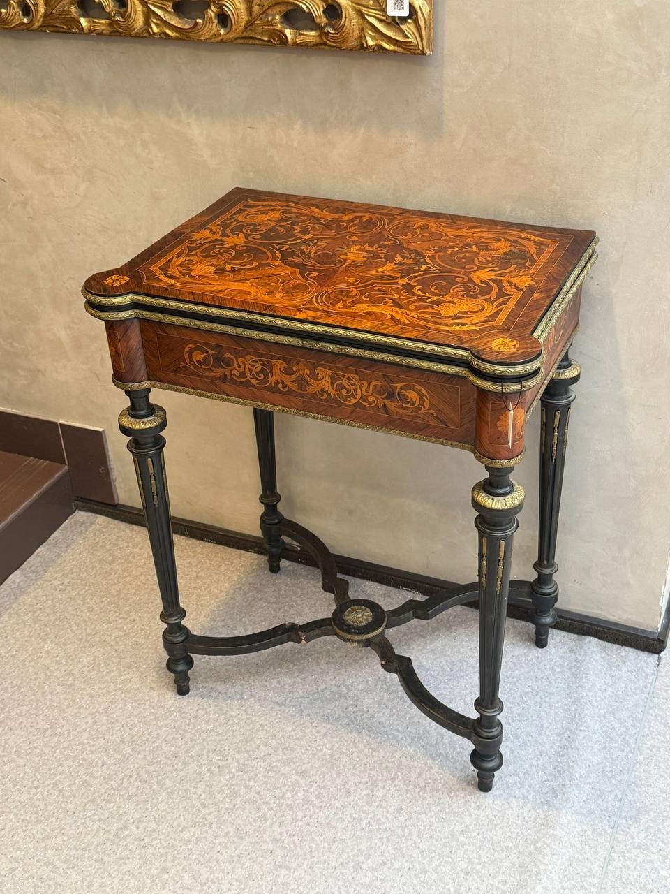 Столик ломберный с маркетри, дерево, инкрустация, сукно, металл, Западная Европа, 1880-1910 гг.