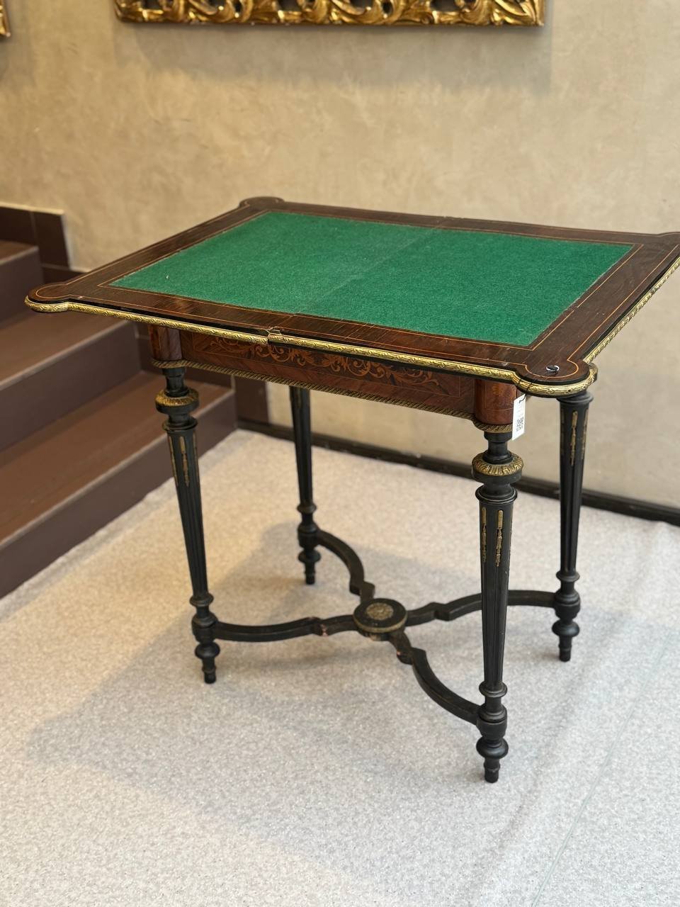 Столик ломберный с маркетри, дерево, инкрустация, сукно, металл, Западная Европа, 1880-1910 гг.