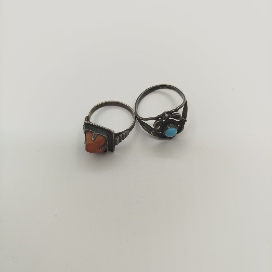 Набор из двух колец лаконичного дизайна, мельхиор (медь-никель), поделочный камень, СССР, 1970-1990 гг.
