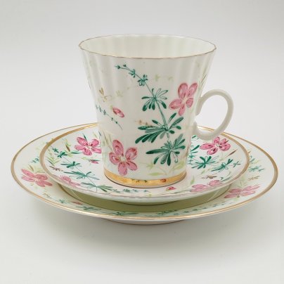 Трио кофейное "Комарики" (форма "Одуванчик"), фарфор, деколь, роспись, Ленинградский фарфоровый завод (ЛФЗ), СССР, 1970-1991 гг.