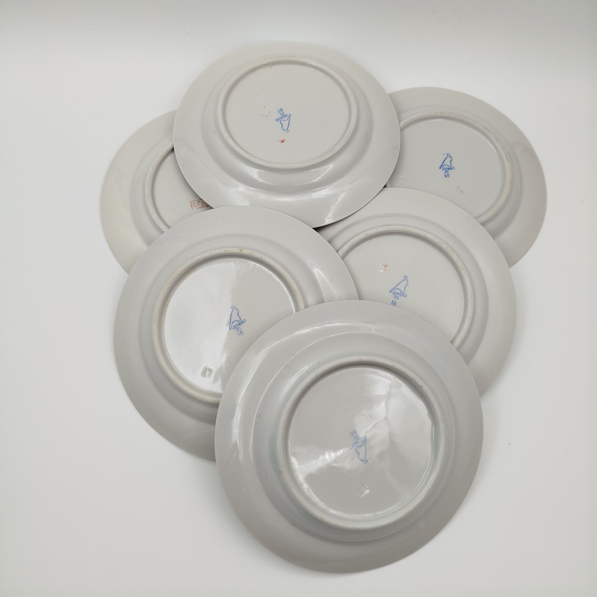 Набор из 6-ти десертных тарелок "Кленовый лист", фарфор, деколь, золочение, Дулевский фарфоровый завод (Дулёво), СССР, 1968-1991 гг.