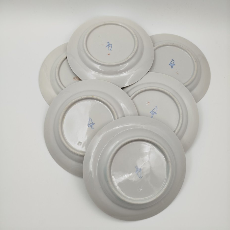 Набор из 6-ти десертных тарелок "Кленовый лист", фарфор, деколь, золочение, Дулевский фарфоровый завод (Дулёво), СССР, 1968-1991 гг.