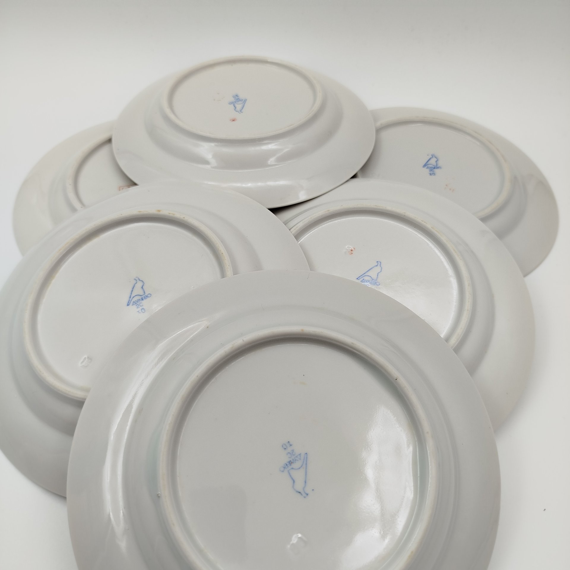 Набор из 6-ти десертных тарелок "Кленовый лист", фарфор, деколь, золочение, Дулевский фарфоровый завод (Дулёво), СССР, 1968-1991 гг.