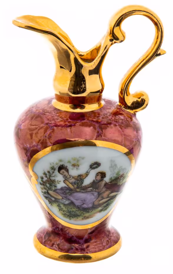 Кувшин миниатюрный с галантной сценой, фарфор, роспись, золочение, Limoges, Франция, 1940-1950 гг., Limoges