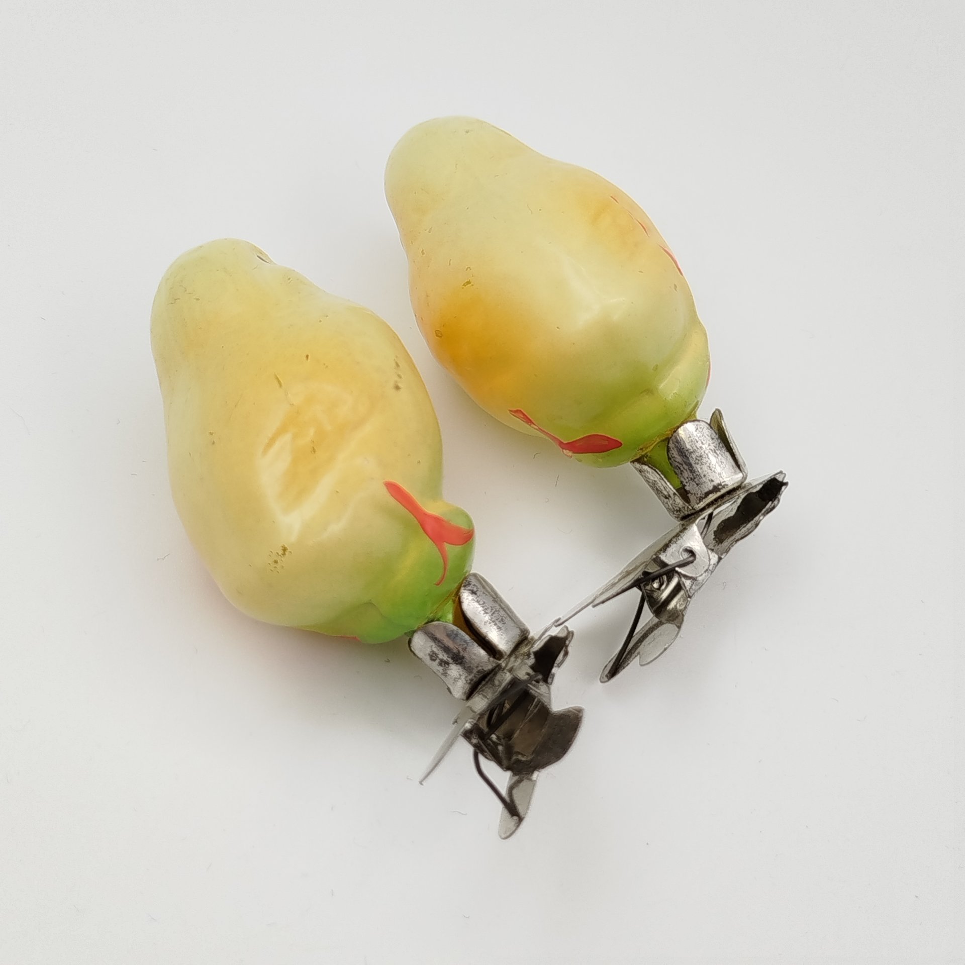 Пара ёлочных игрушек "Цыплята", стекло, роспись, металл, СССР, 1950-1970 гг.