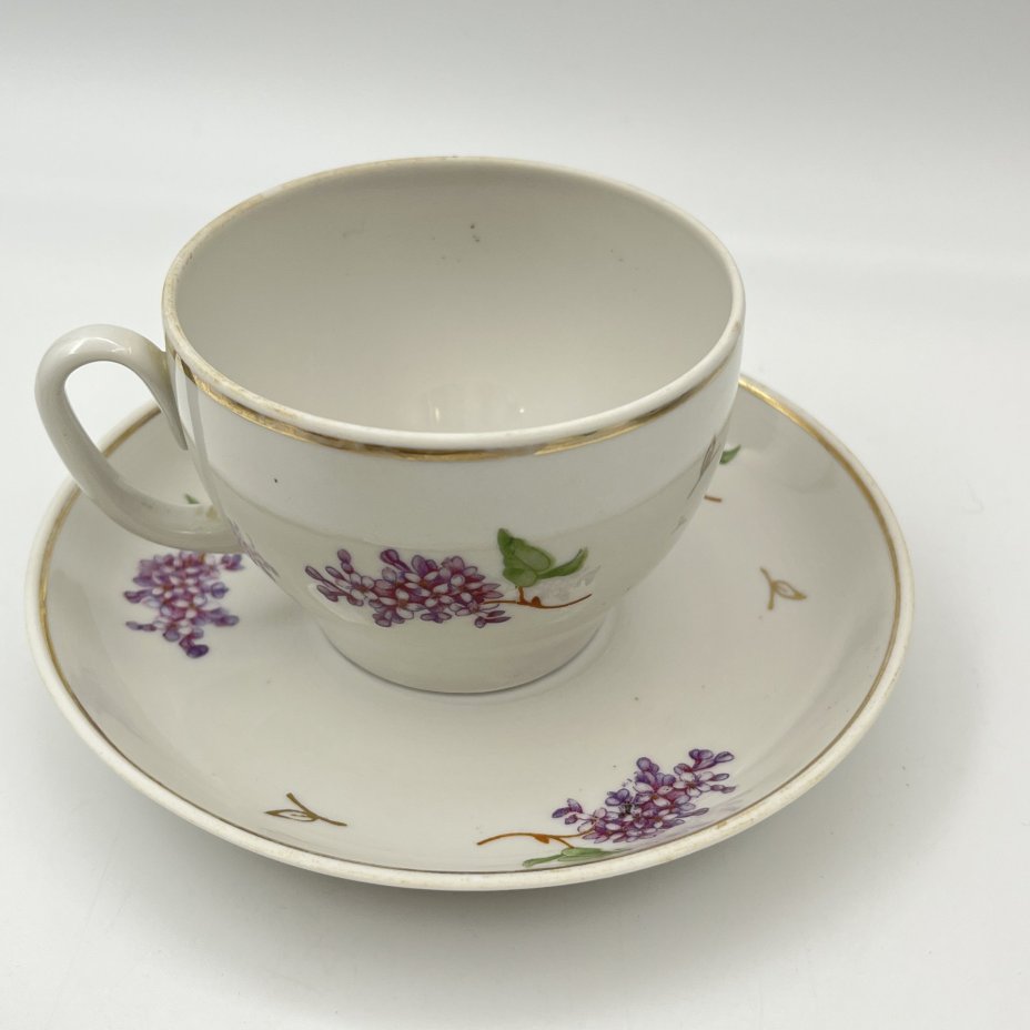 Набор из четырех чайных пар "Сирень", фарфор, деколь, золочение, Завод «Красный фарфорист» (Чудово, Грузинская фарфорово-фаянсовая фабрика), СССР, 1962-1971 гг.