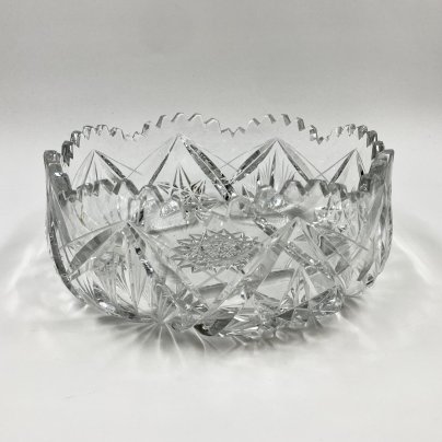 Большой салатник с резным декором, хрусталь, алмазная грань, СССР, 1970-1990 гг.