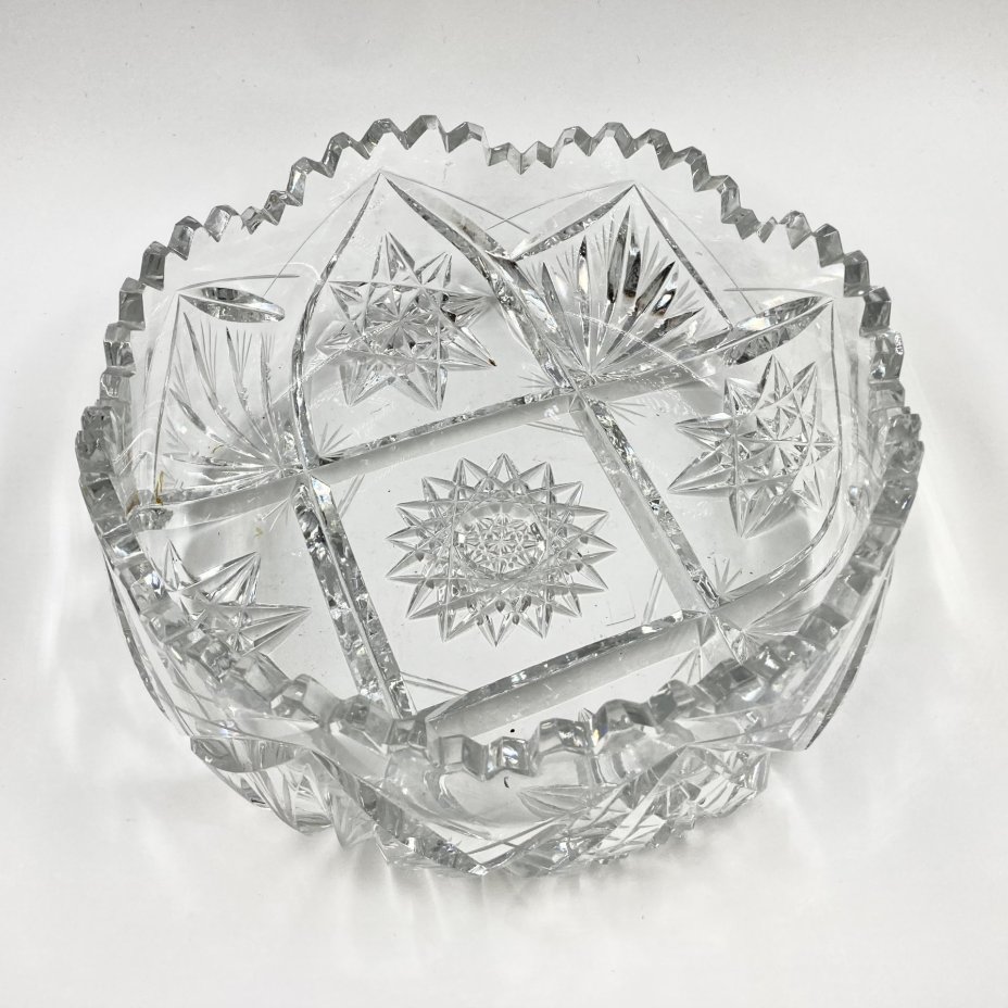 Большой салатник с резным декором, хрусталь, алмазная грань, СССР, 1970-1990 гг.