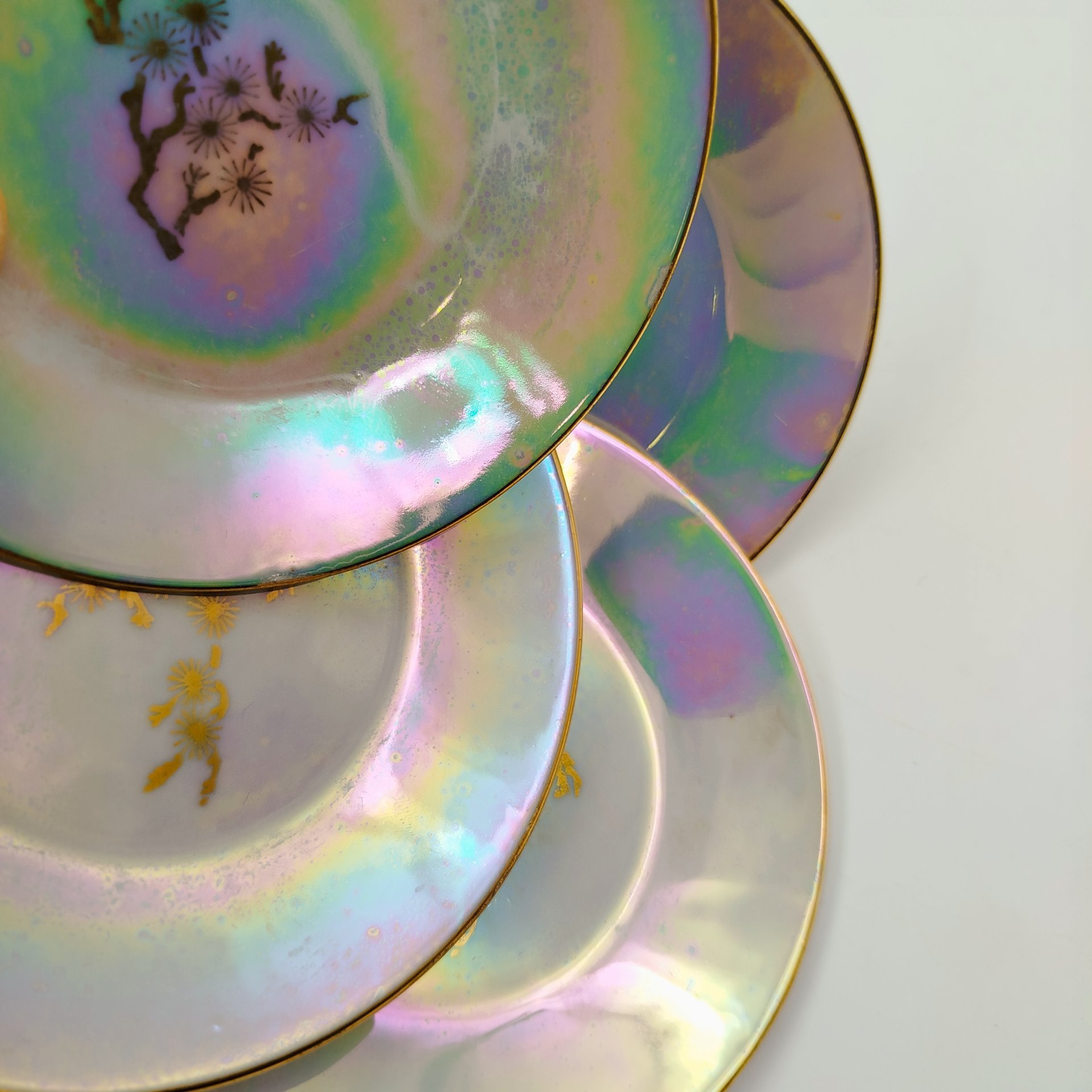 Набор из 4-х розеток с растительным декором, фарфор, люстр, золочение, Colditz (Кольдиц), ГДР, 1960-1980 гг.