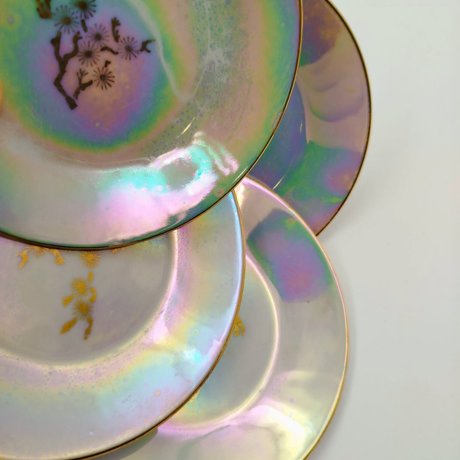 Набор из 4-х розеток с растительным декором, фарфор, люстр, золочение, Colditz (Кольдиц), ГДР, 1960-1980 гг.