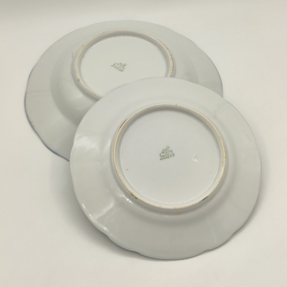 Набор из двух тарелок (суповая, десертная), фарфор, крытье, обводка, Дулевский фарфоровый завод (Дулёво), СССР, 1934-1936 гг.