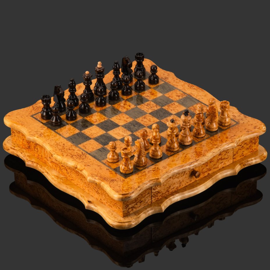 Шахматы, дерево, карельская береза, шлифовка, паркетри, морение, Российская Федерация, 2025 г.