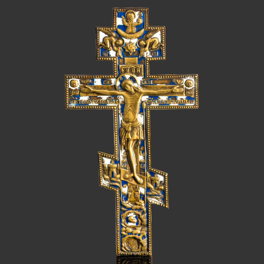 Крест киотный "Распятие Христово" с растительным декором на обороте