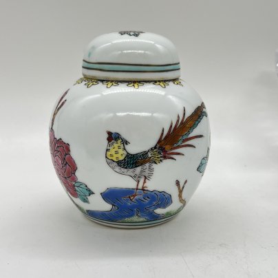 Вазочка имбирная с изображением фазана в саду, фарфор, роспись, эмаль, Китай, 1950-1970 гг.