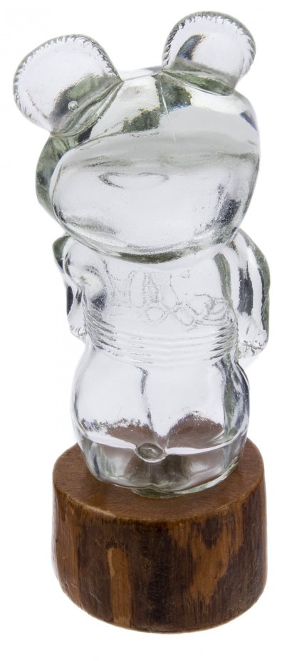 Флакон "Олимпийский мишка", стекло, дерево, СССР, 1980 гг.